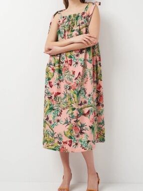 H&M Tropical Botanical Midi Dress 🌺🦋 | Romantic Resort Vibes